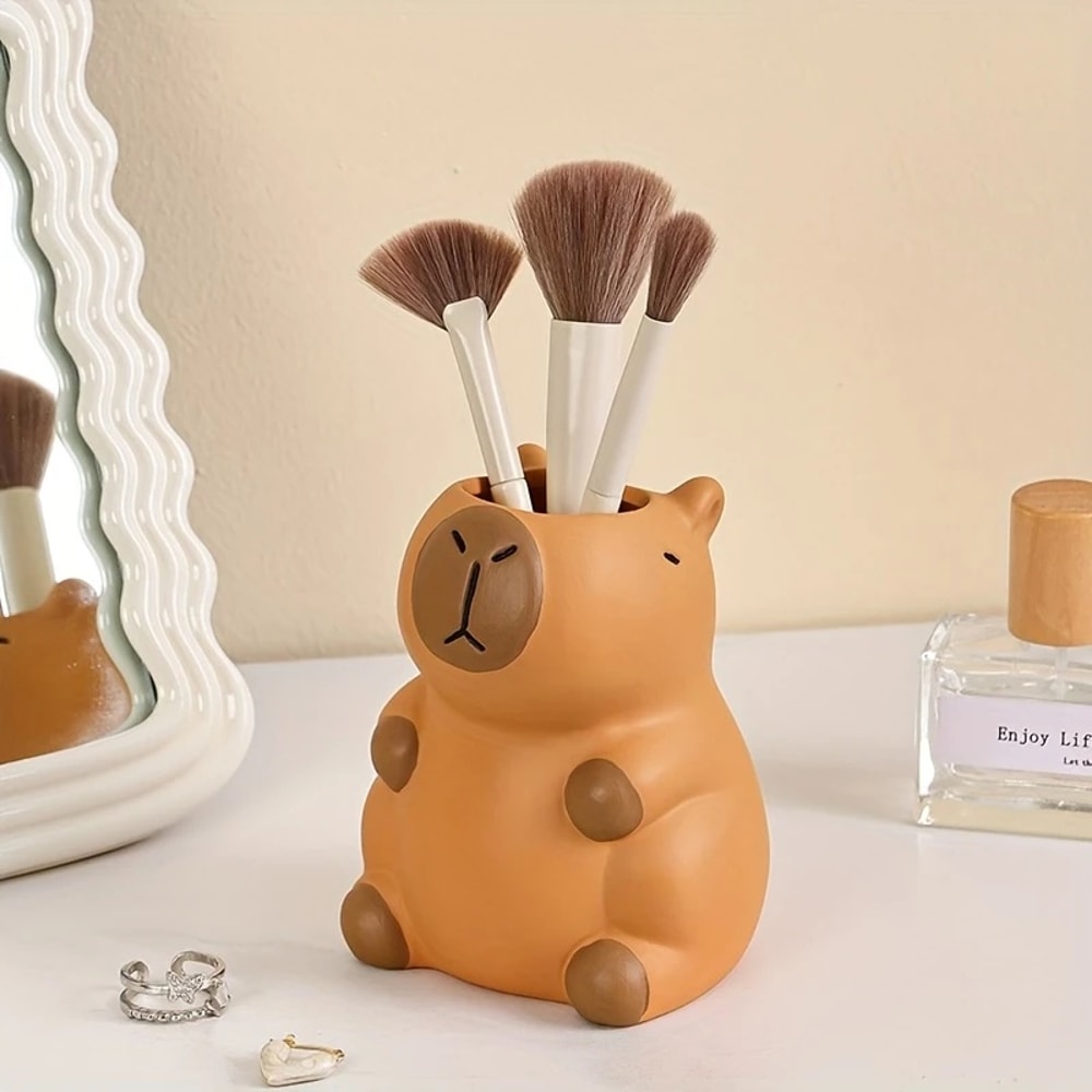 Cute Capybara Pen Holder And Makeup Brush Organizer For Desk Decor 1