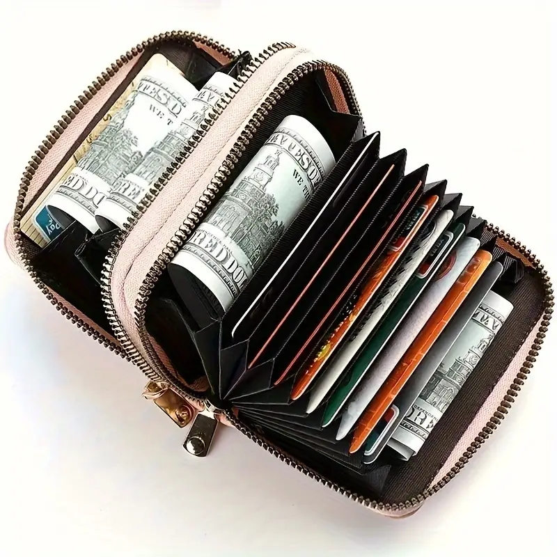Compact Double Zipper Wallet For Women Card Holder With Coin Compartment 0