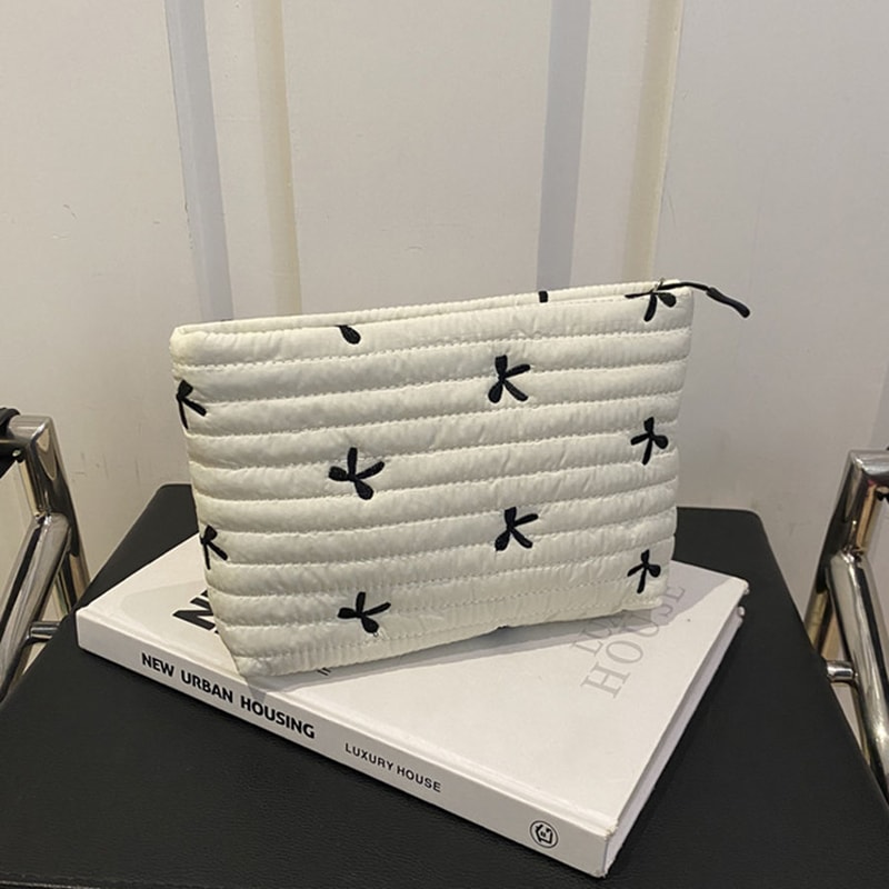 Embroidered Bow Large Capacity Makeup Bag Zipper Cosmetic Pouch 6