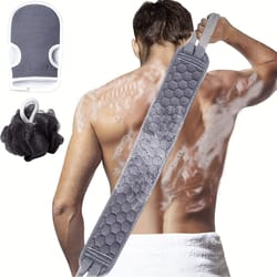 exfoliating body scrubber set with back scrubber, bath glove and shower loofah