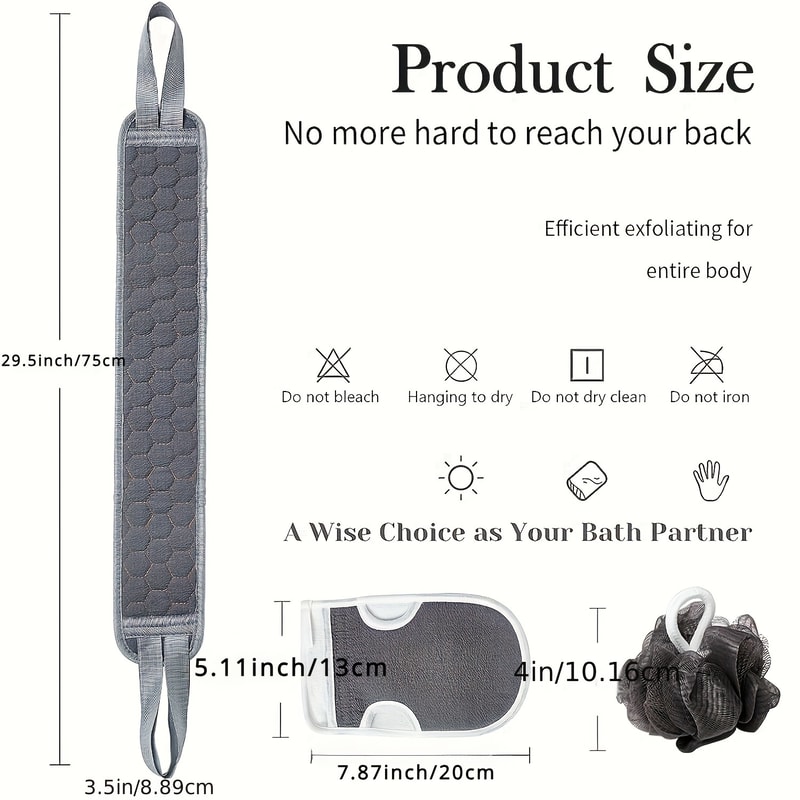 Exfoliating Body Scrubber Set With Back Scrubber Bath Glove And Shower Loofah 1