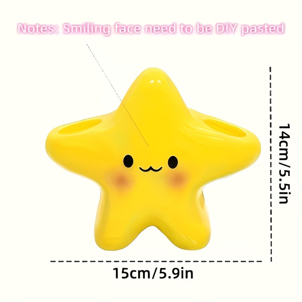 Cute Star Shaped Toothbrush Holder Freestanding Bathroom Organizer With Face Design 1