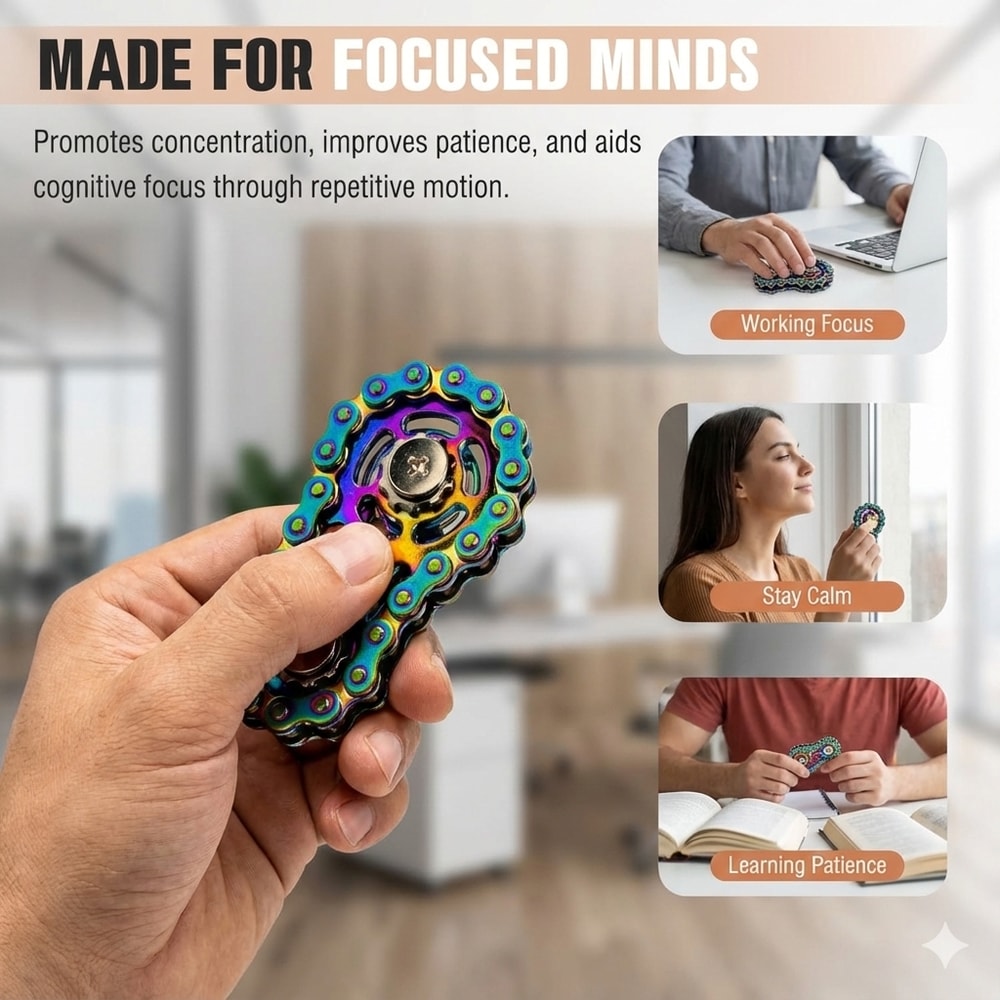 Silent Stainless Steel Bike Chain Fidget Spinner for Stress Relief and Focus