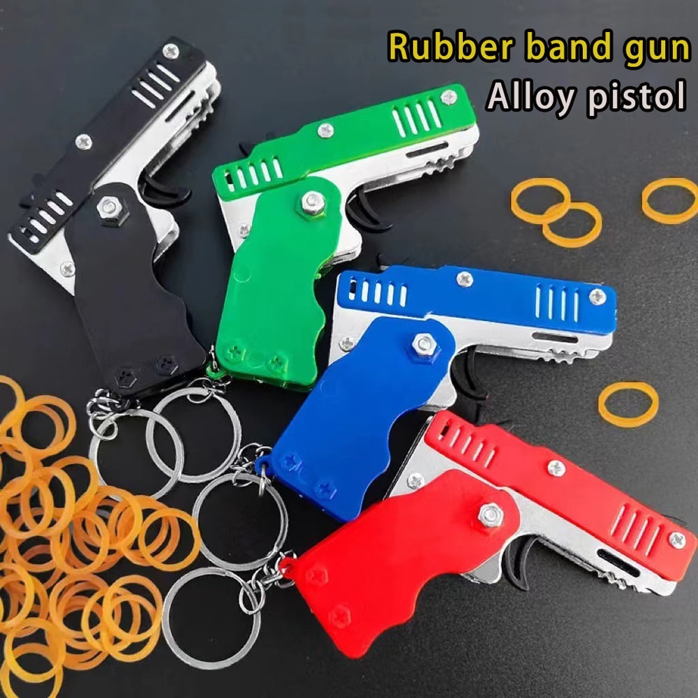 Mini Folding Rubber Band Launcher Toy With Keychain 0