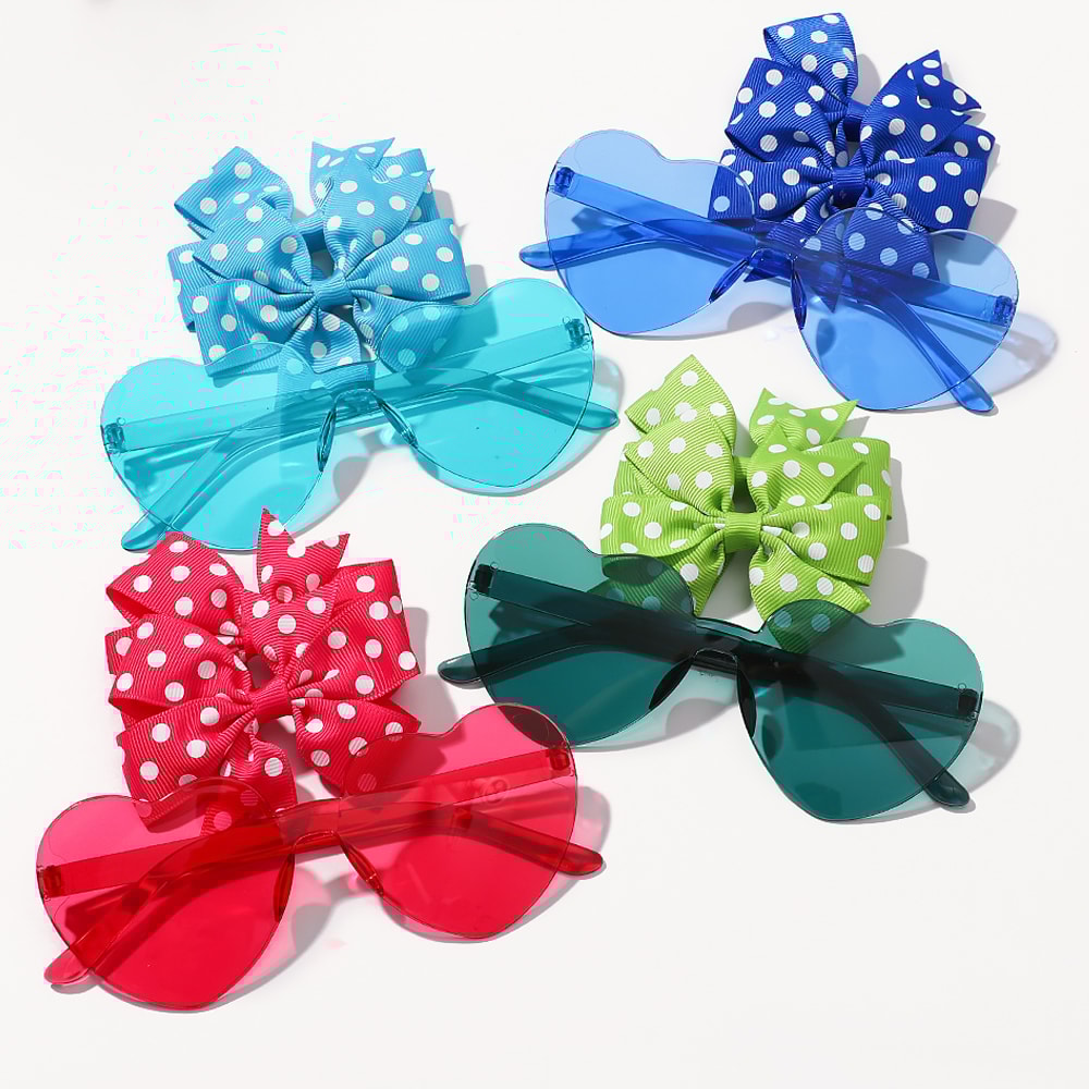 Girls Boutique Hair Bow Clips With Heart Sunglasses 1