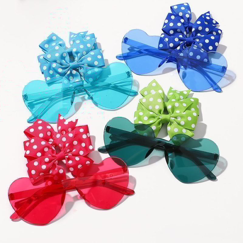 Girls Boutique Hair Bow Clips With Heart Sunglasses 1
