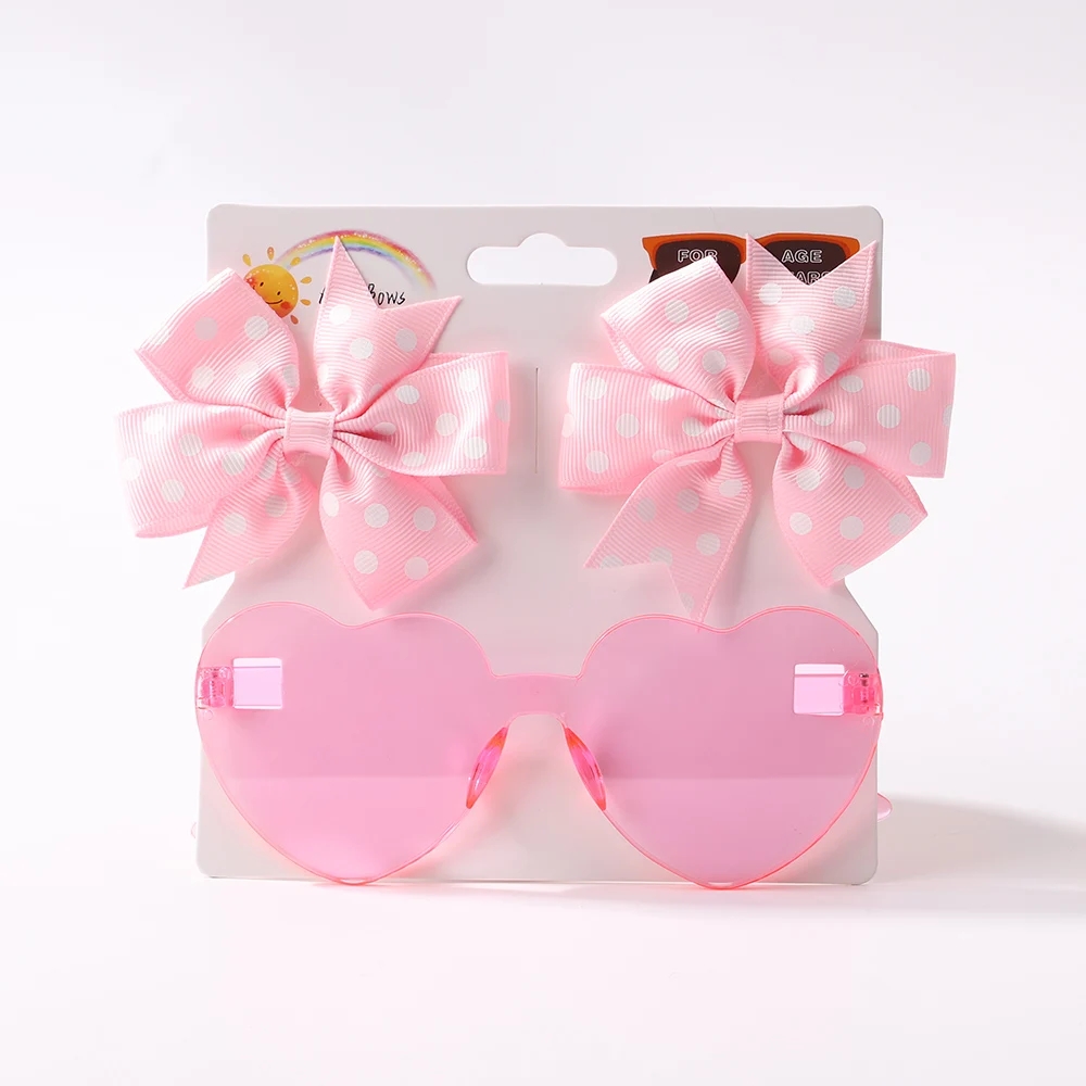 Girls Boutique Hair Bow Clips With Heart Sunglasses 3