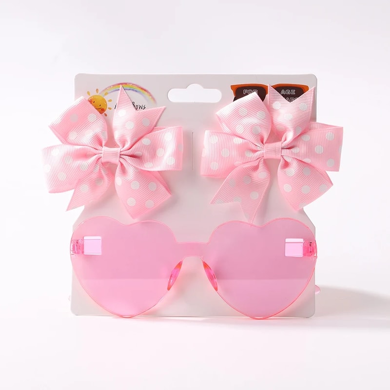 Girls Boutique Hair Bow Clips With Heart Sunglasses 3