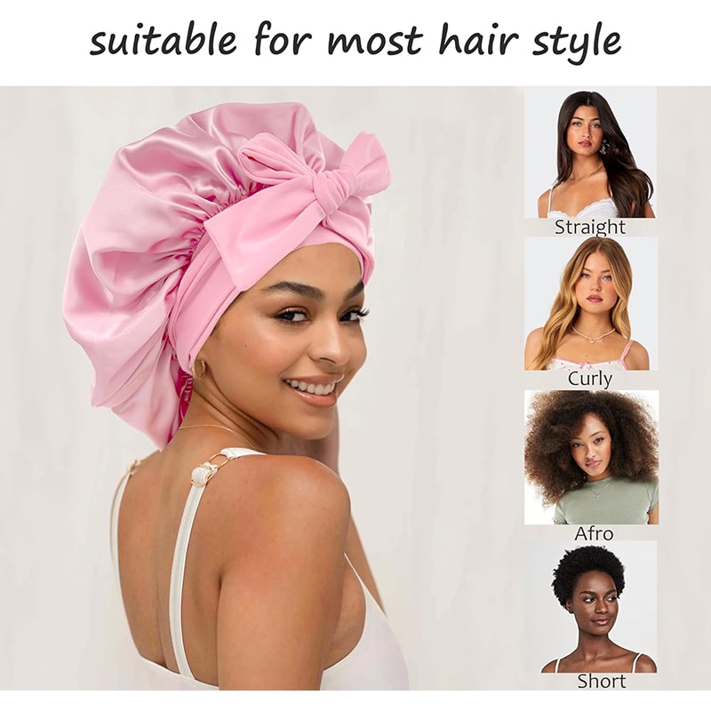Adjustable Satin Sleep Bonnet With Tie Band For Frizz Control 2