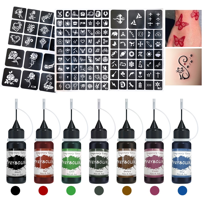 Long Lasting Temporary Tattoo Ink Kit With Freehand Gel And Stencils 0