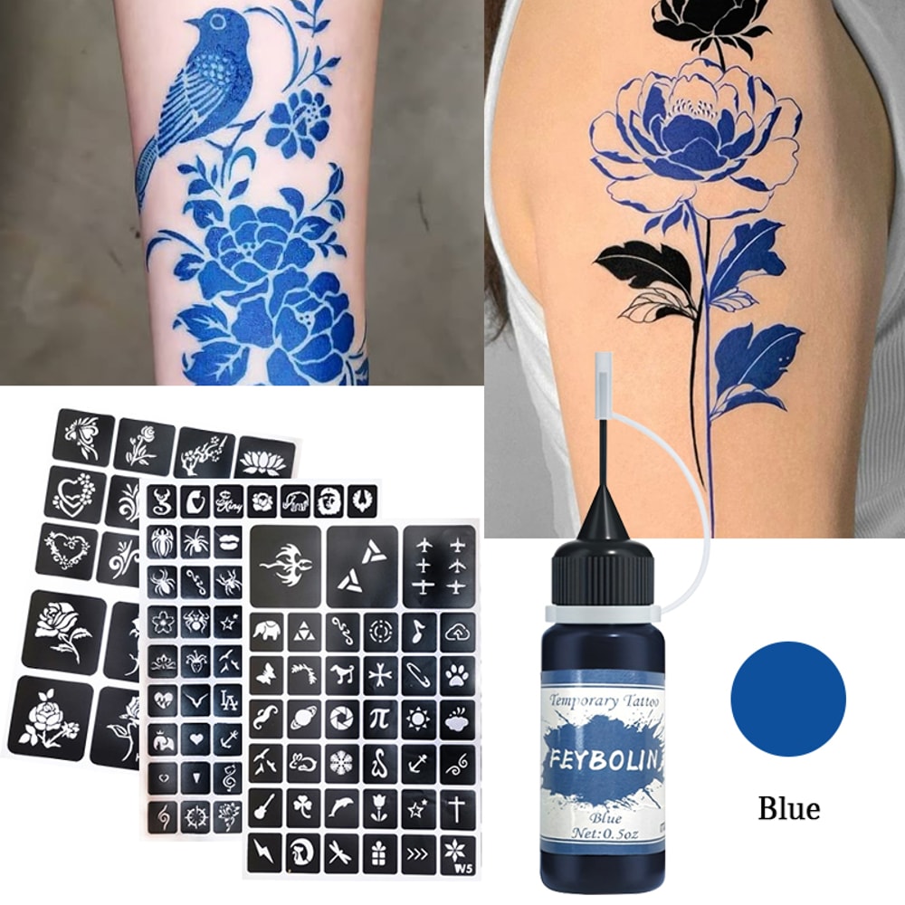 Long Lasting Temporary Tattoo Ink Kit With Freehand Gel And Stencils 1