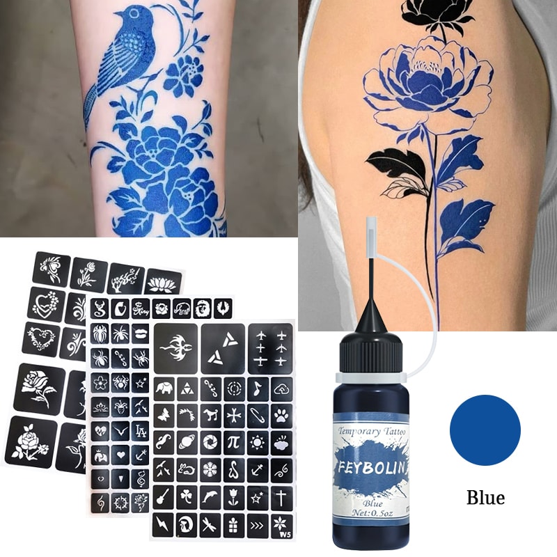 Long Lasting Temporary Tattoo Ink Kit With Freehand Gel And Stencils 1