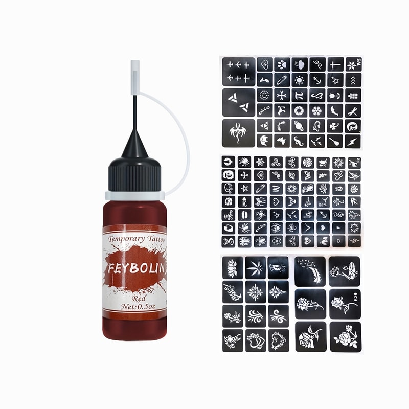 Long Lasting Temporary Tattoo Ink Kit With Freehand Gel And Stencils 3