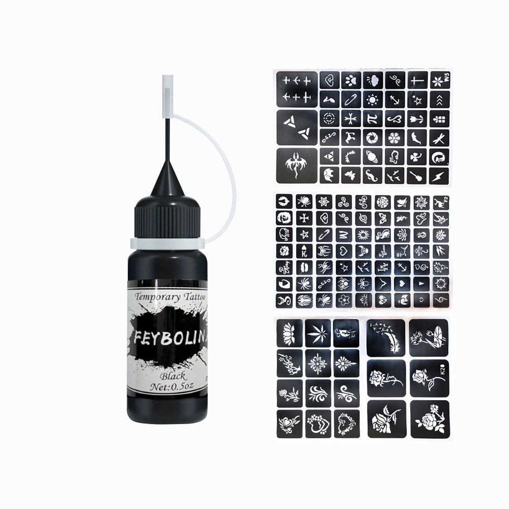 Long Lasting Temporary Tattoo Ink Kit With Freehand Gel And Stencils 7