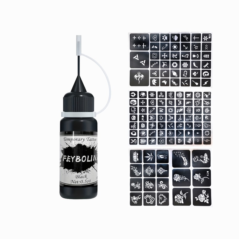 Long Lasting Temporary Tattoo Ink Kit With Freehand Gel And Stencils 7