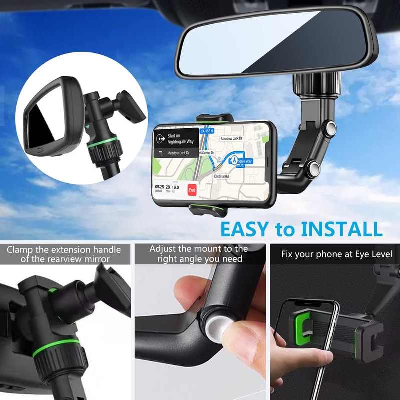 Rotatable Rearview Mirror Phone Holder For Safer Driving 2