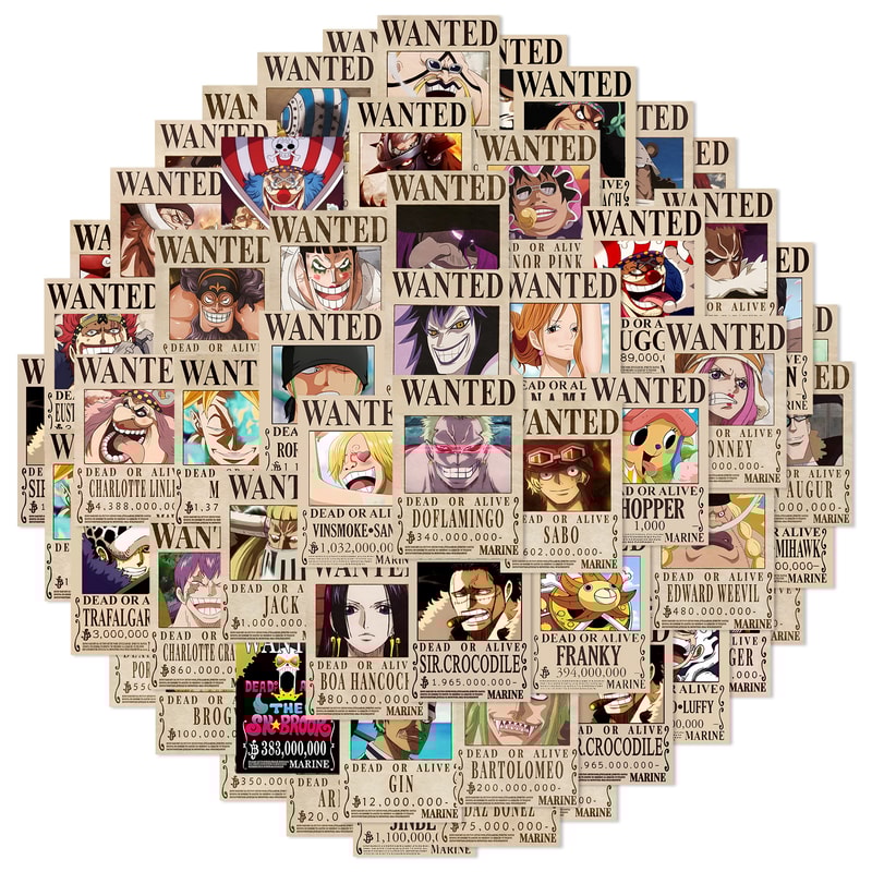 One Piece Wanted Poster Stickers Waterproof Anime Decals For Laptops And Gifts 0