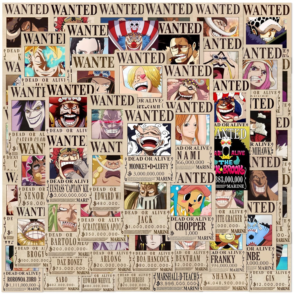 One Piece Wanted Poster Stickers Waterproof Anime Decals For Laptops And Gifts 1