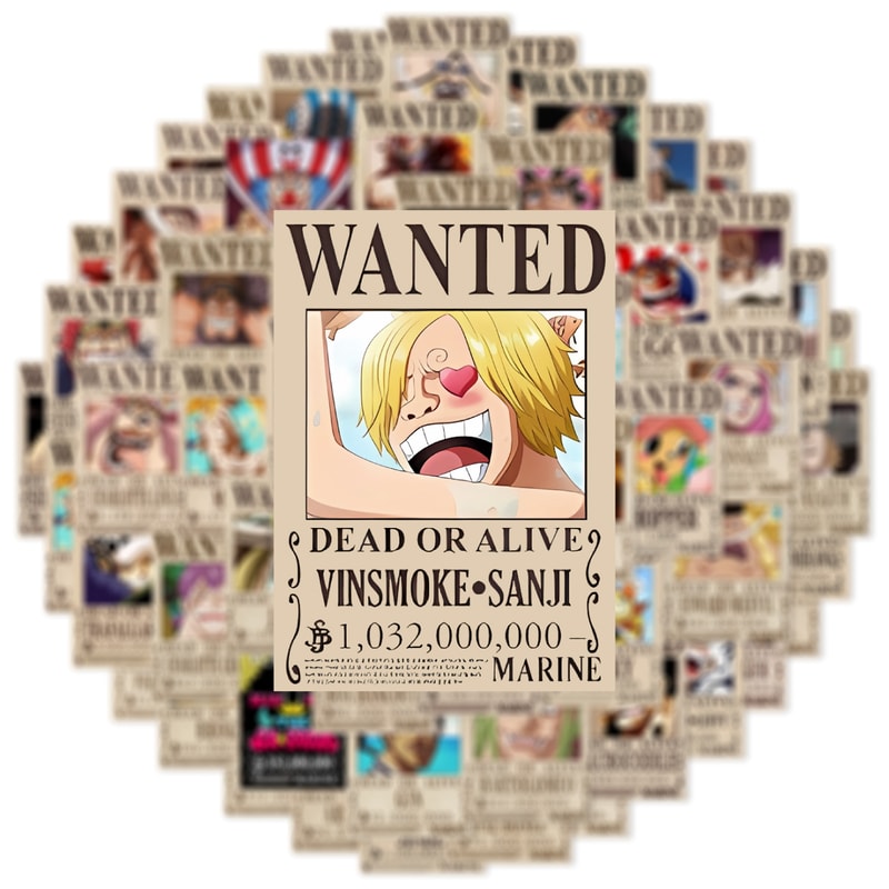 One Piece Wanted Poster Stickers Waterproof Anime Decals For Laptops And Gifts 2