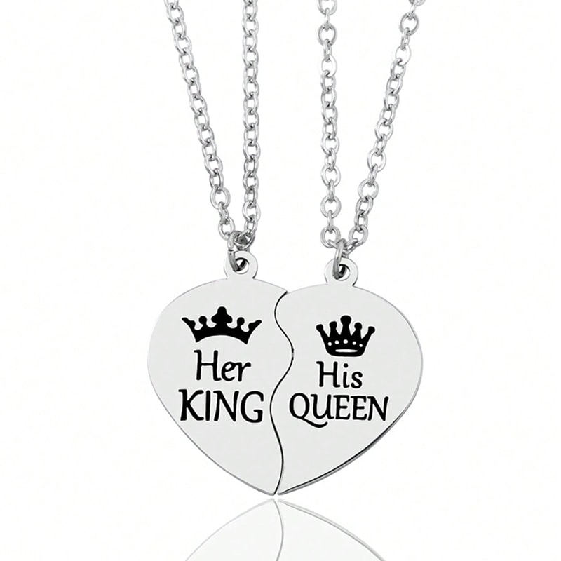 His Queen Her King Matching Couple Necklaces 0