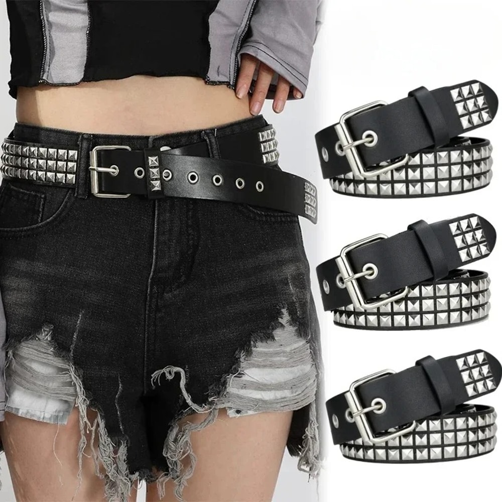 Studded Belt With Metal Pyramid Rivets For Men Women 4