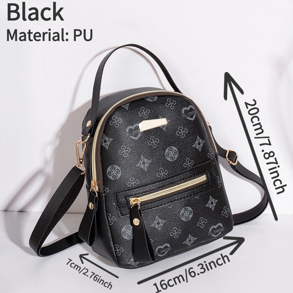 Floral PU Mini Backpack For Women Cute Student School Bag 1