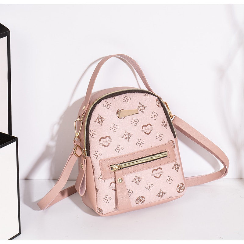 Floral PU Mini Backpack For Women Cute Student School Bag 6