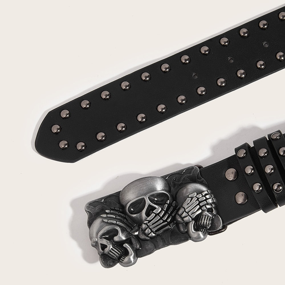 Punk Goth Skull Buckle Rivet Belt for Men and Women