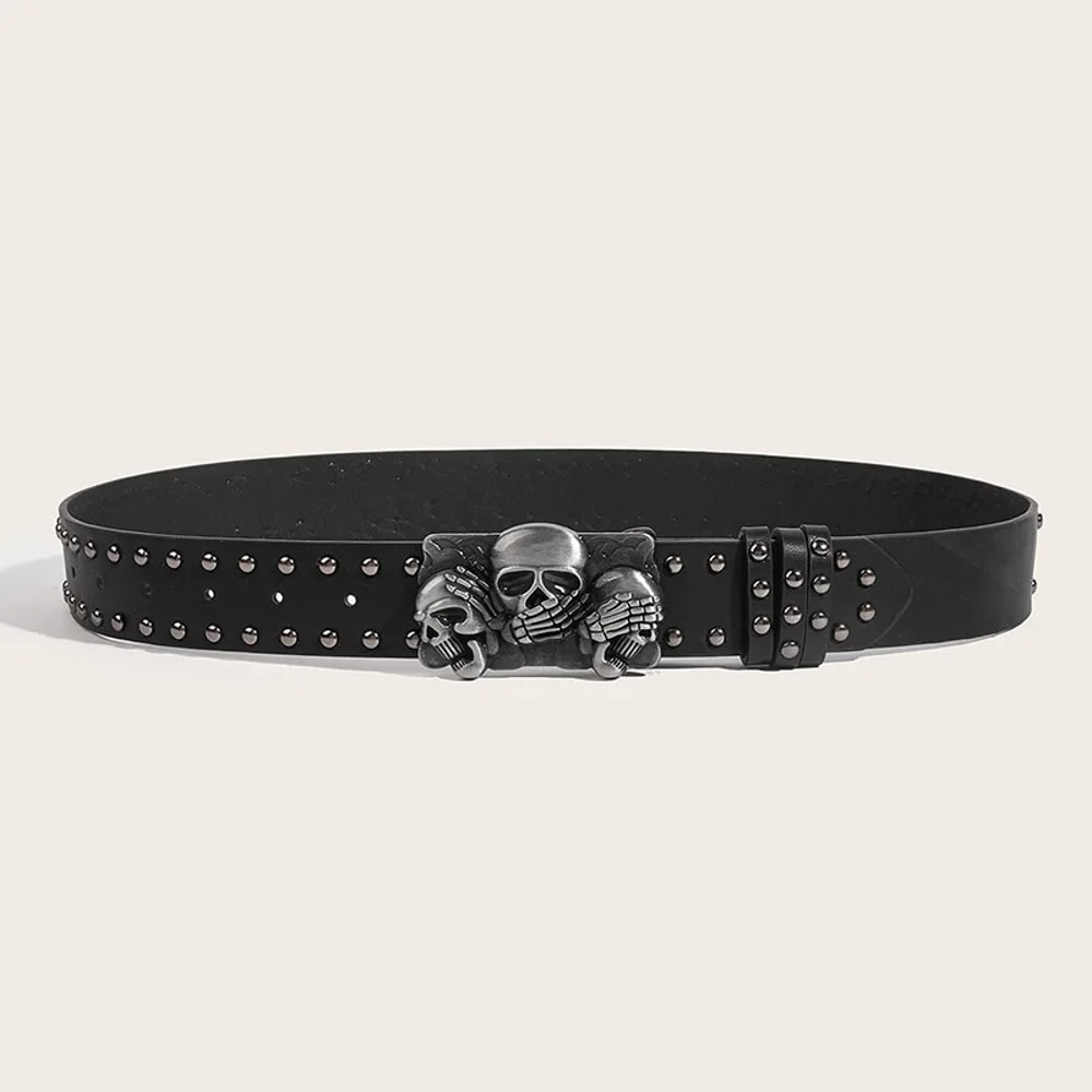 Punk Goth Skull Buckle Rivet Belt for Men and Women