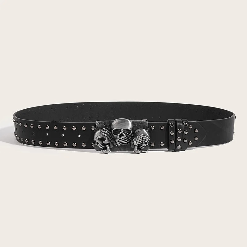 Punk Goth Skull Buckle Rivet Belt for Men and Women
