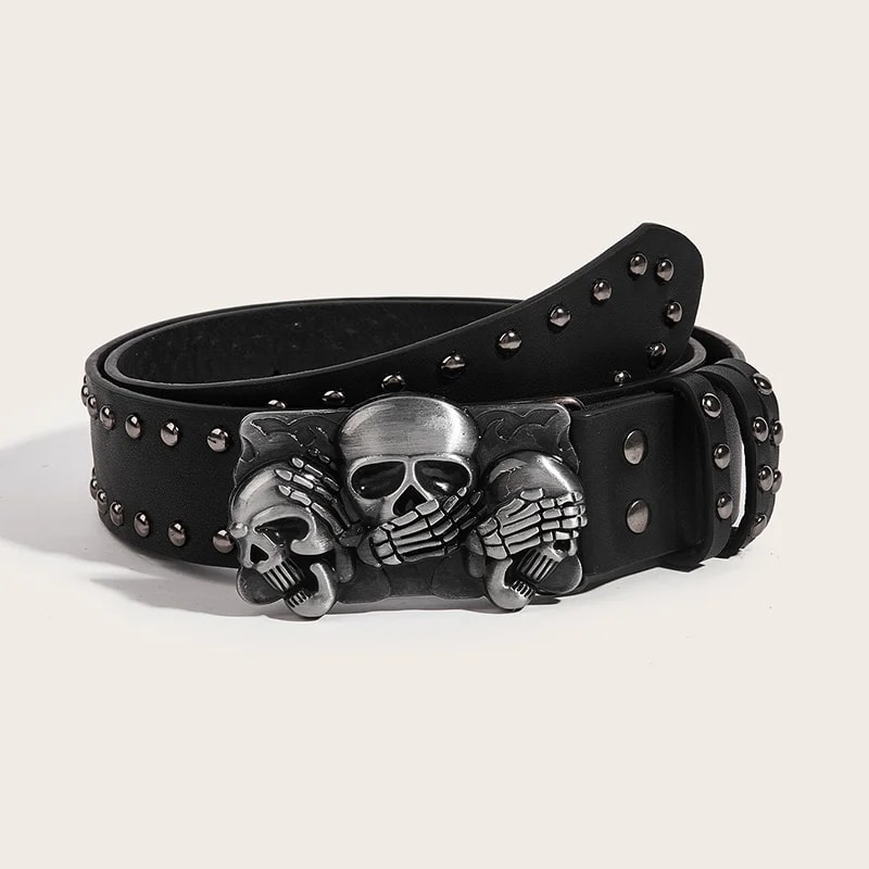 Punk Goth Skull Buckle Rivet Belt for Men and Women