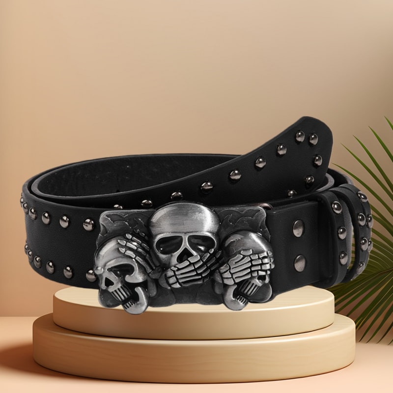 Punk Goth Skull Buckle Rivet Belt for Men and Women