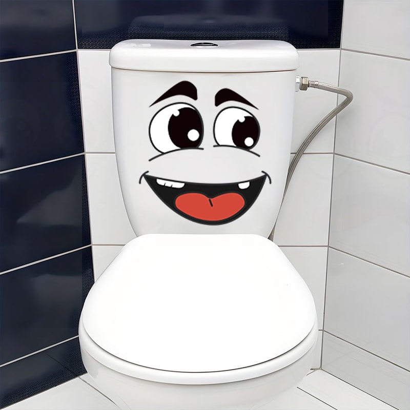 Cartoon Face Stickers Self Adhesive Trash Can and Toilet Decor Decals