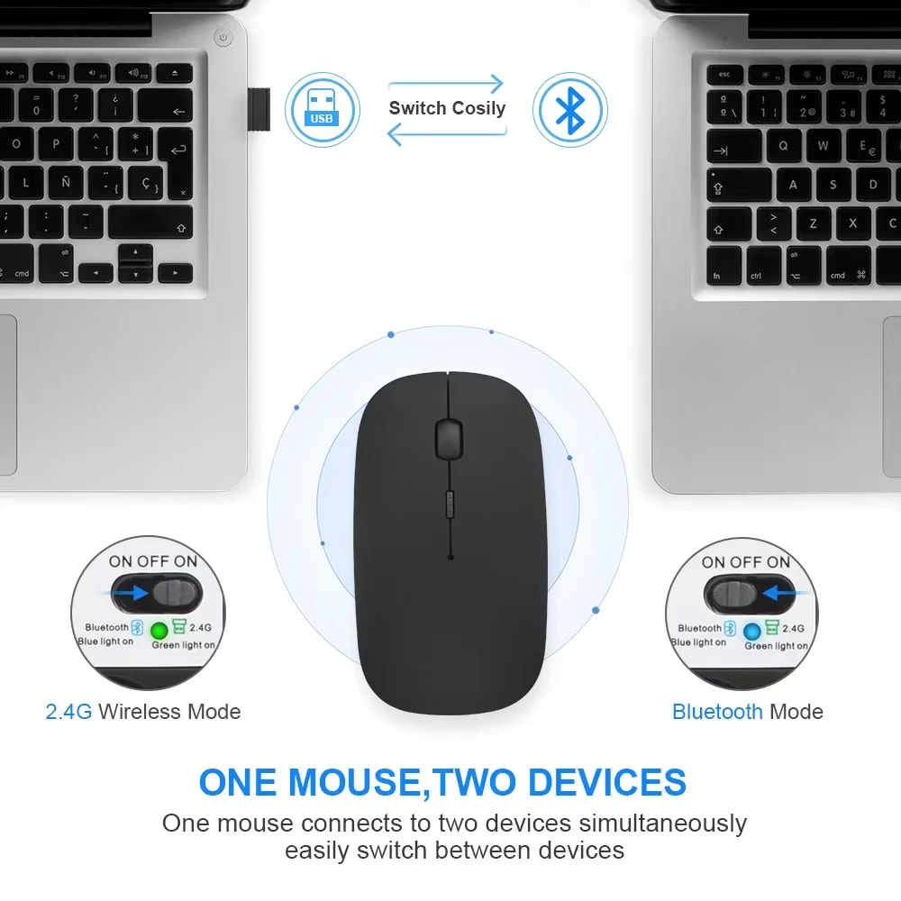 Rechargeable Wireless Mouse Dual Mode Bluetooth Silent Mouse For Laptop MacBook 1