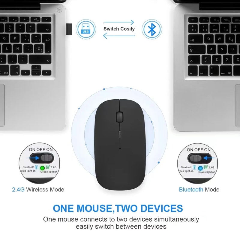 Rechargeable Wireless Mouse Dual Mode Bluetooth Silent Mouse For Laptop MacBook 1