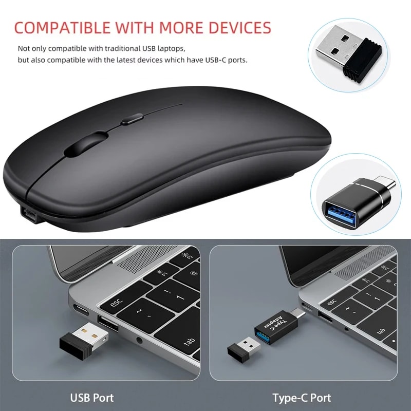 Rechargeable Wireless Mouse Dual Mode Bluetooth Silent Mouse For Laptop MacBook 2