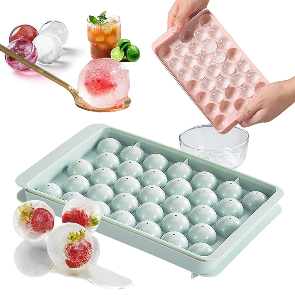 Grid Round Ice Ball Tray for Whiskey Cocktails and Frozen Treats