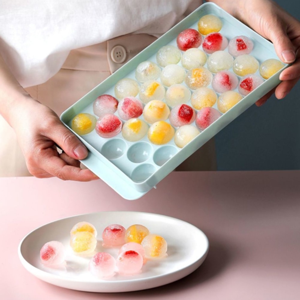 Grid Round Ice Ball Tray for Whiskey Cocktails and Frozen Treats