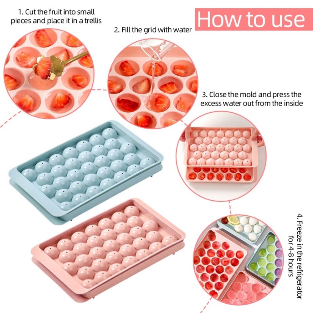 Grid Round Ice Ball Tray for Whiskey Cocktails and Frozen Treats