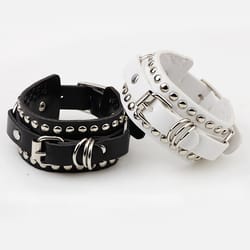 gothic punk black leather cuff bracelet with spikes and rivets