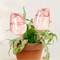 pink tulip self watering globes for indoor outdoor plants