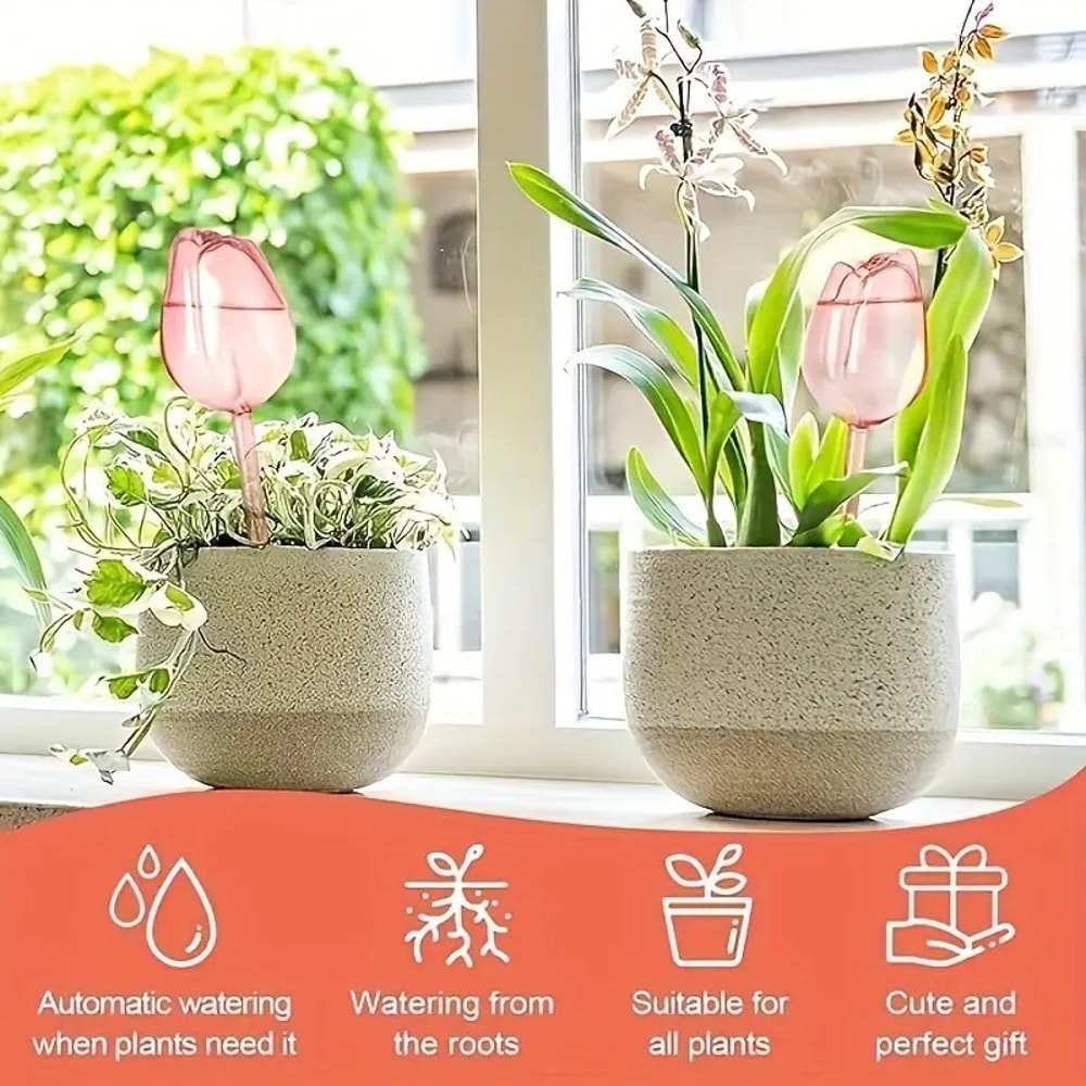Pink Tulip Self Watering Globes For Indoor Outdoor Plants 1