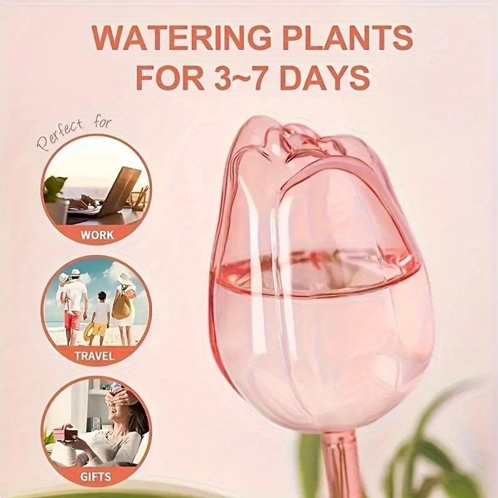 Pink Tulip Self Watering Globes For Indoor Outdoor Plants 2