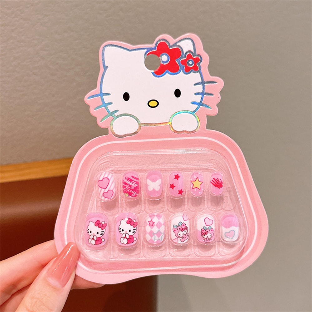 Kawaii Hello Kitty Press On Nails Cute Cartoon Nail Art Set
