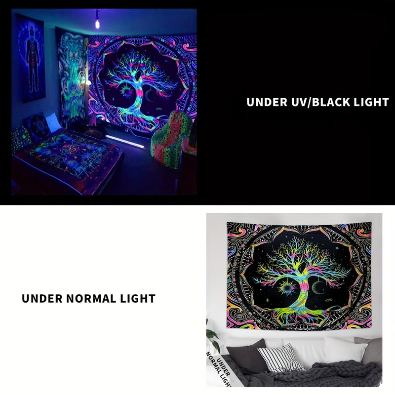 Tree of Life Blacklight Tapestry for Psychedelic Boho Dorm Decor