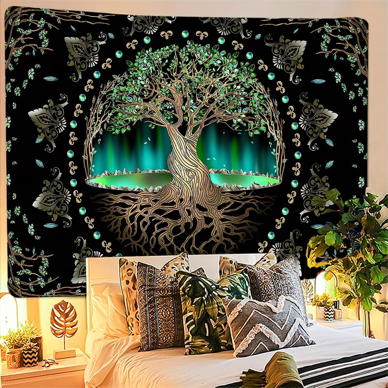 Tree of Life Blacklight Tapestry for Psychedelic Boho Dorm Decor