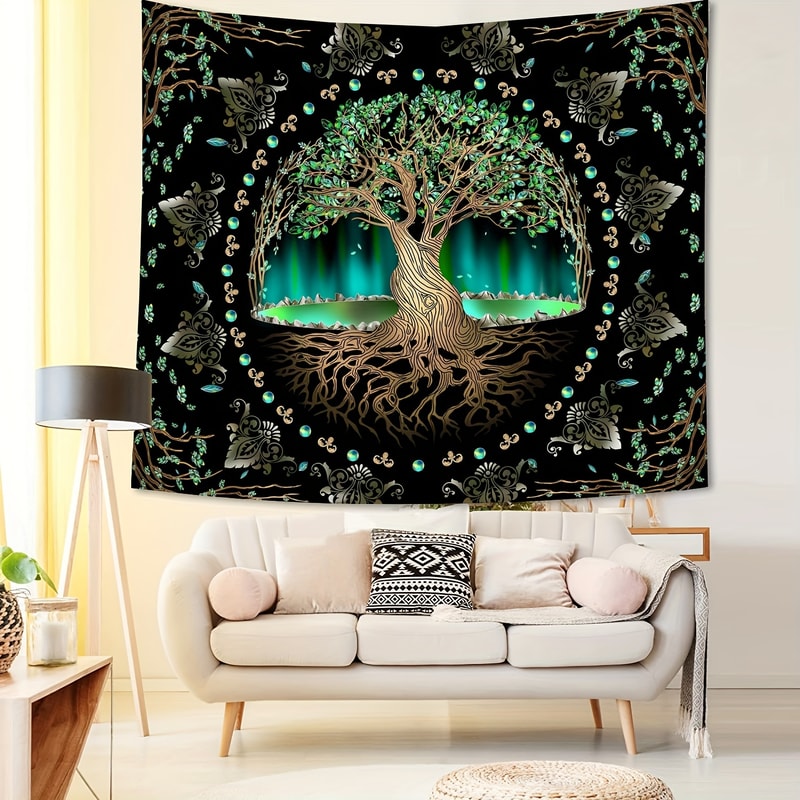 Tree of Life Blacklight Tapestry for Psychedelic Boho Dorm Decor