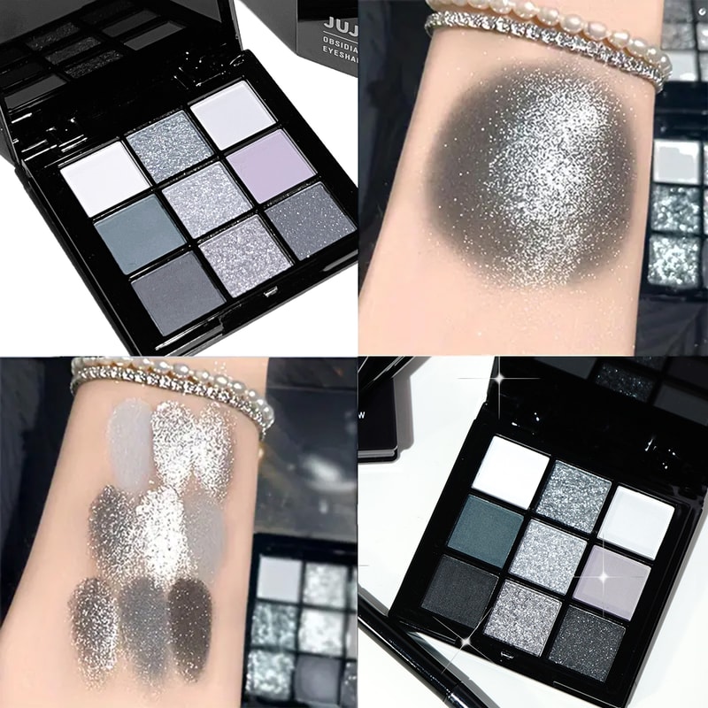Black Swan Shade Smoky Eyeshadow Palette with Matte and Silver Glitter Shades