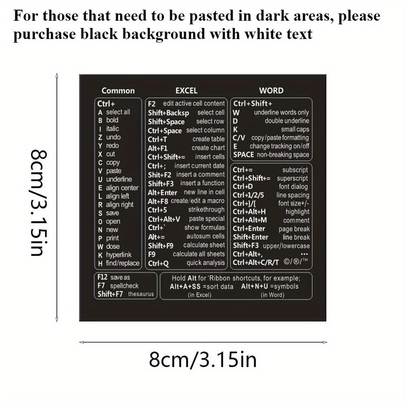 Windows Excel Word Keyboard Shortcut Stickers for Faster Office Productivity