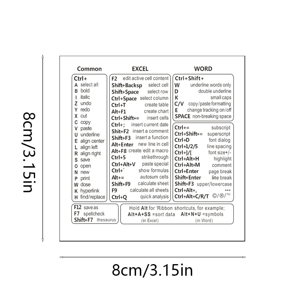 Windows Excel Word Keyboard Shortcut Stickers for Faster Office Productivity